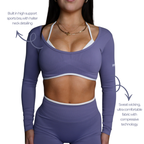 Long sleeve crop top for womens body sculpting. Built in supportive sports bra. 