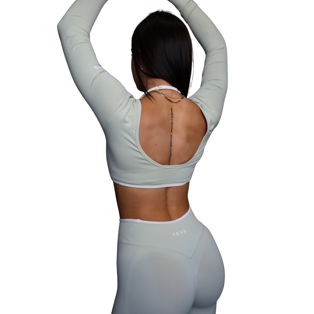 Womens gym top with open back detailing. 