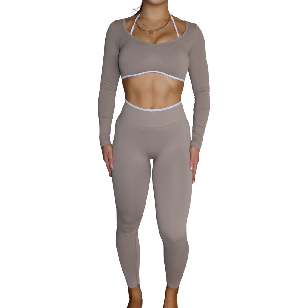 Womens beige seamless activewear set